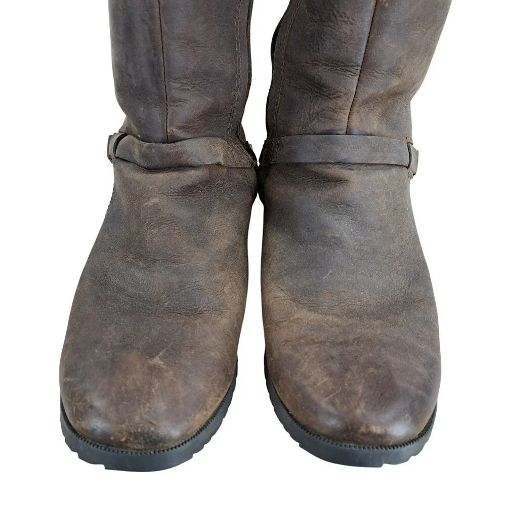 Teva De La Vina Brown Leather Tall Riding Boots Size 8 Distressed Waterproof